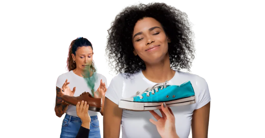 Reaktion auf stinkende Schuhe und frische Sneaker